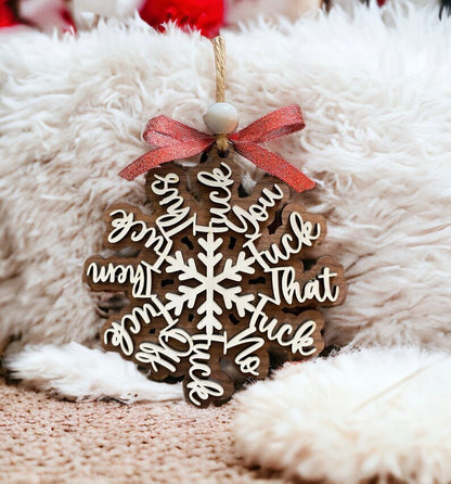 🤣Funny Swear Words Snowflake❄️ Wooden Ornament