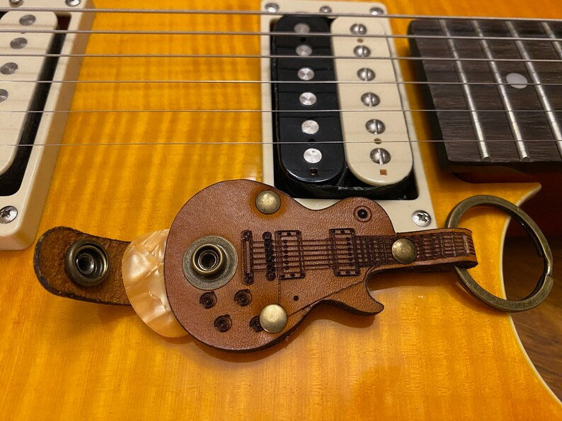 🔥Handmade limited edition-🎸Leather Guitar Pick holder keychain