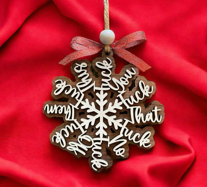 🤣Funny Swear Words Snowflake❄️ Wooden Ornament