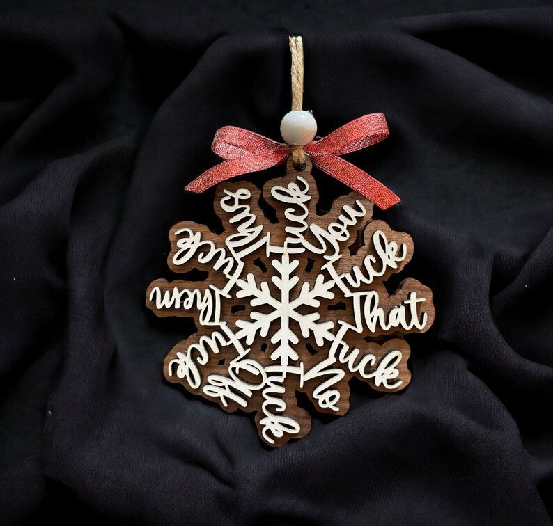 🤣Funny Swear Words Snowflake❄️ Wooden Ornament