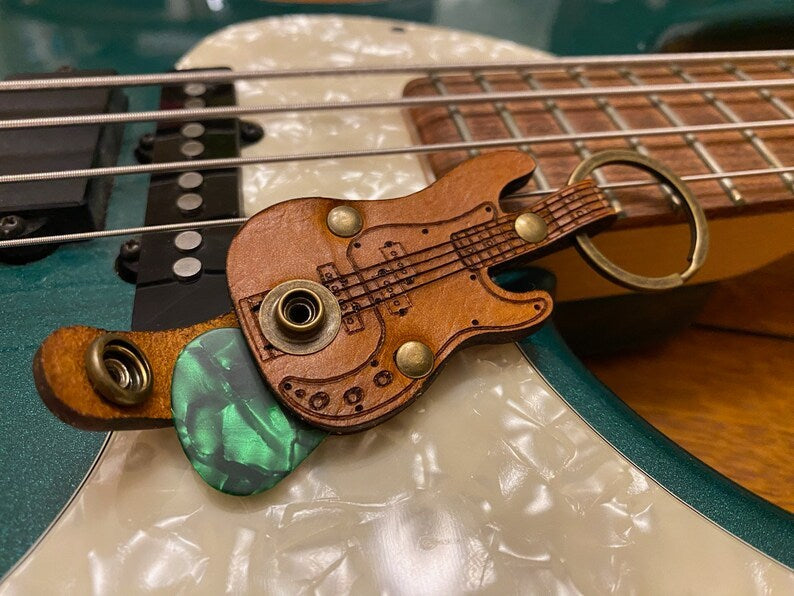 🔥Handmade limited edition-🎸Leather Guitar Pick holder keychain