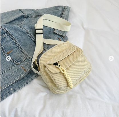 Women's Corduroy Shoulder Bag with Zipper