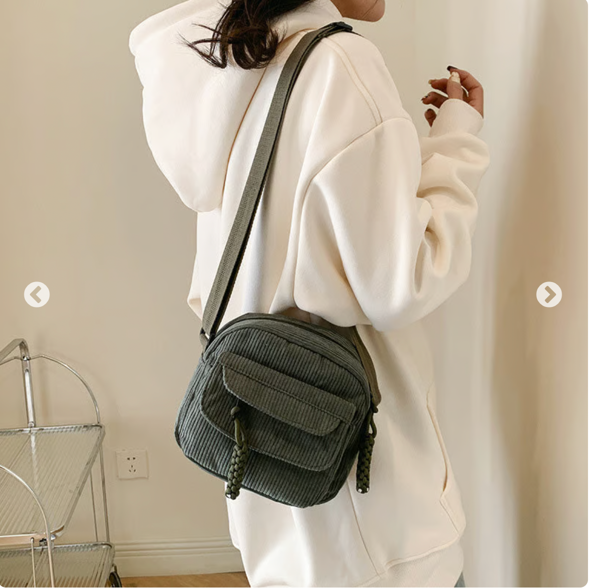 Women's Corduroy Shoulder Bag with Zipper