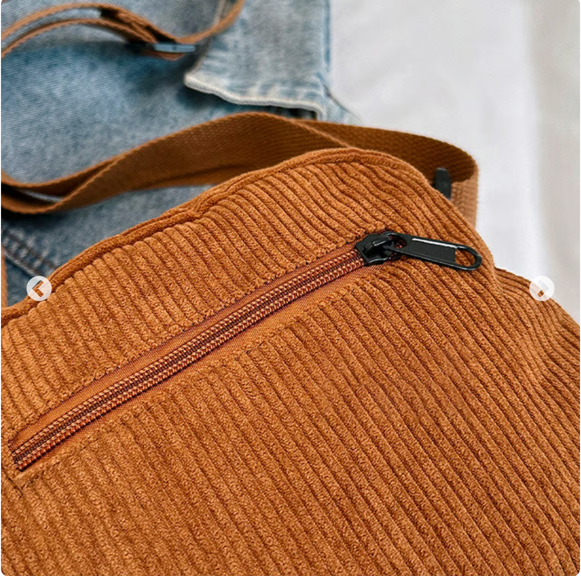 Women's Corduroy Shoulder Bag with Zipper