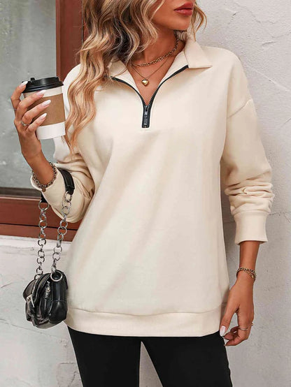 ⏰Hot Sale-Womens Zip-Up Dropped Shoulder Sweatshirt
