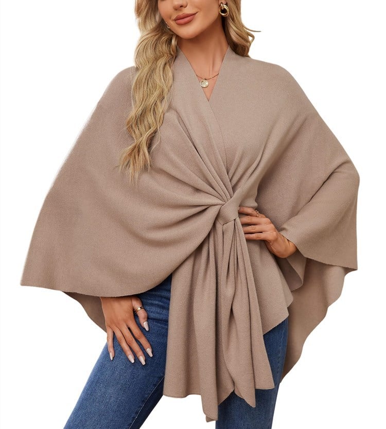 🔥Last 4 hours 57% OFF -Elegant Shawl Wraps Soft Open Front Poncho Sweater