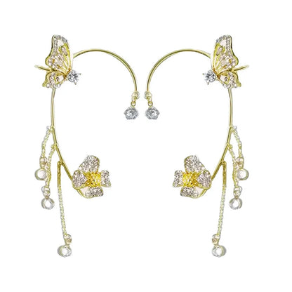 🔥🎁2024-Hot Sale🎁Butterfly Flower Tassel Shiny Zircon Earrings