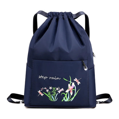 Embroidered Backpack with Drawstring