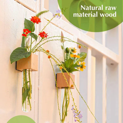 Magnetic Mini Vase – Wood & Glass Wall-Mount Decor for Flowers & Cuttings