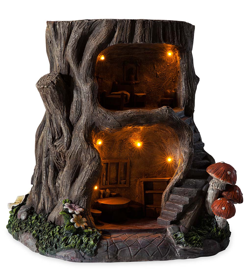 Two-Story Fully-Furnished Solar Lighted Fairy House in a Stump （Free Shipping）