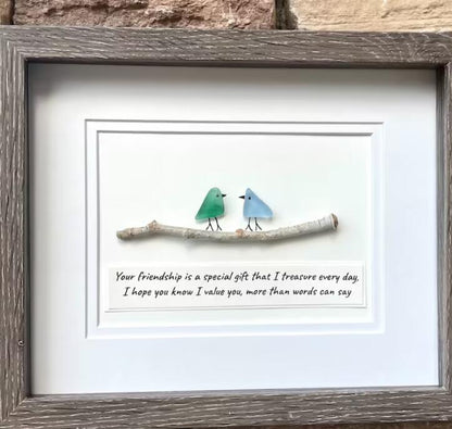 Sea Glass Art, Seaglass Birds, Friend Birthday Gift，Handmade