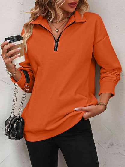 ⏰Hot Sale-Womens Zip-Up Dropped Shoulder Sweatshirt