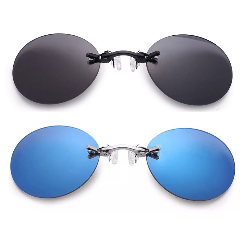Ultralight Rimless Retro Round Clip On Nose Sunglasses