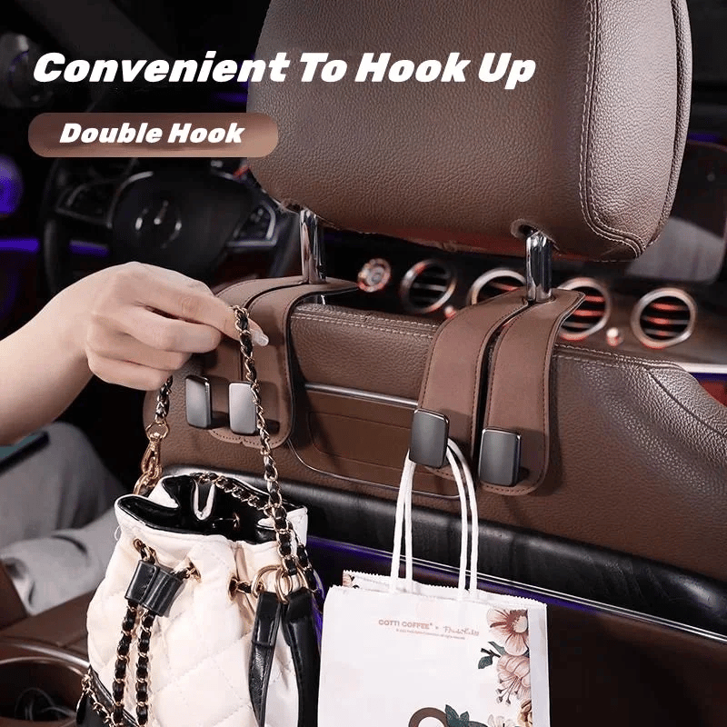 TwinHook Leather Car Headrest Hangers