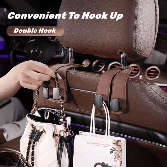 TwinHook Leather Car Headrest Hangers