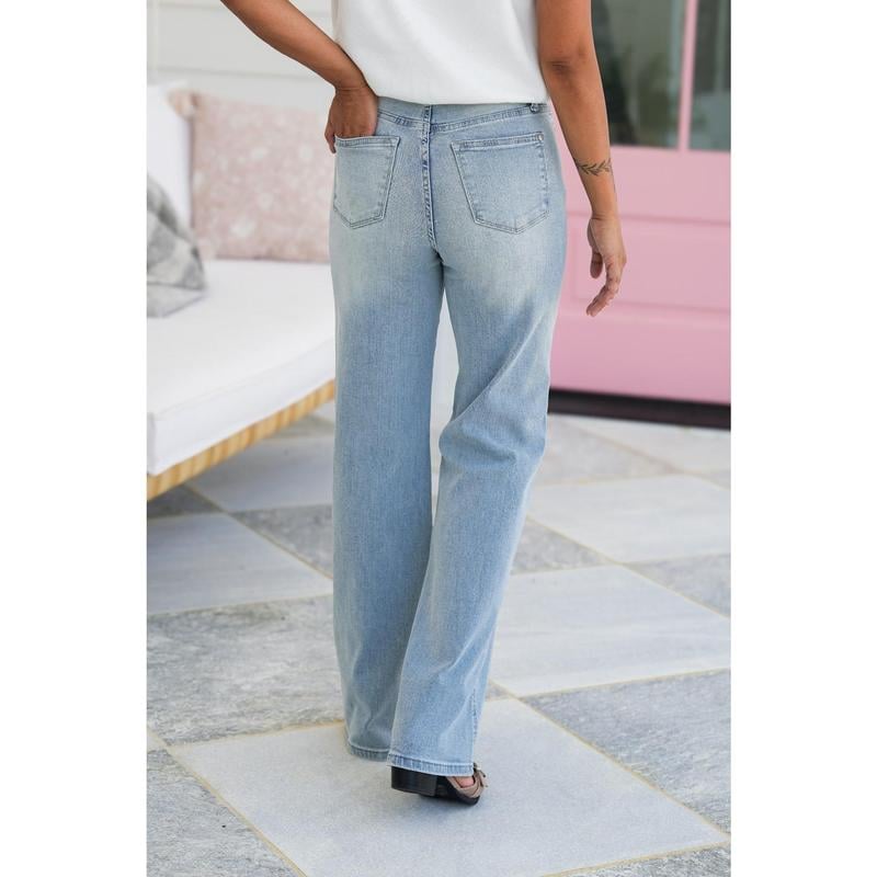 ⏰LAST DAY - HALF PRICE💥High Rise Vintage Wash Tummy Control Top Straight Leg Jeans