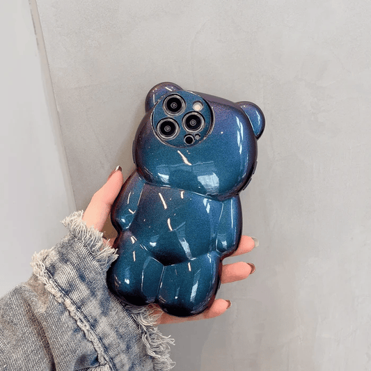 Cute 3D Glitter Shockproof Bear & Solid Color Case for iPhone