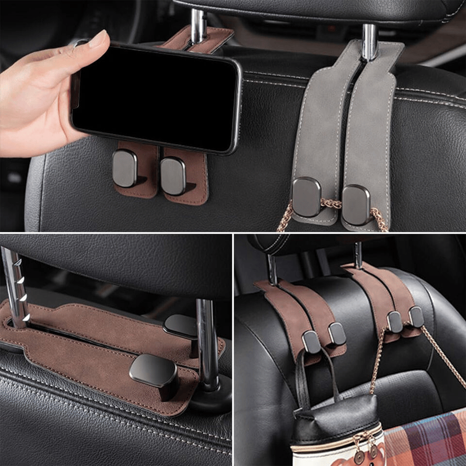 TwinHook Leather Car Headrest Hangers