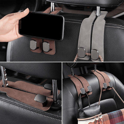 TwinHook Leather Car Headrest Hangers