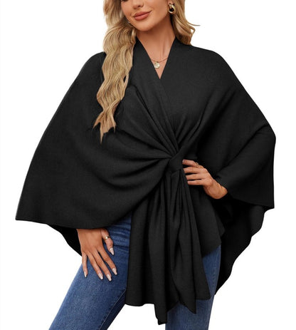 🔥Last 4 hours 57% OFF -Elegant Shawl Wraps Soft Open Front Poncho Sweater