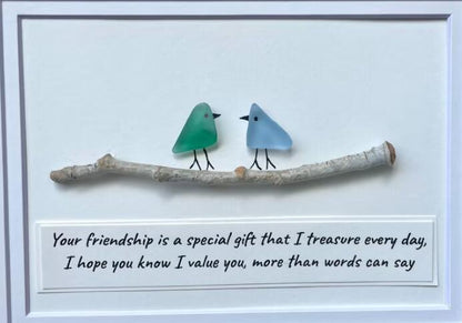 Sea Glass Art, Seaglass Birds, Friend Birthday Gift，Handmade