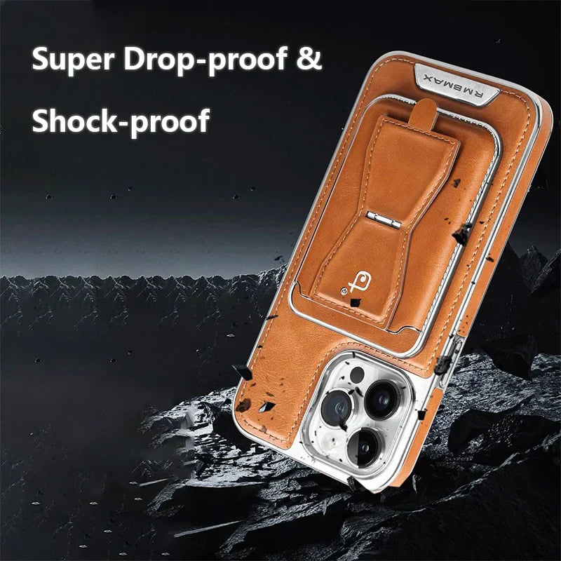 Luxury leather iPhone case with removable magnetic tape