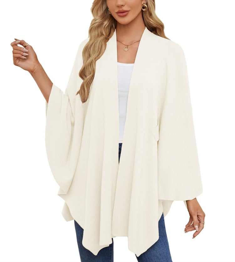 🔥Last 4 hours 57% OFF -Elegant Shawl Wraps Soft Open Front Poncho Sweater