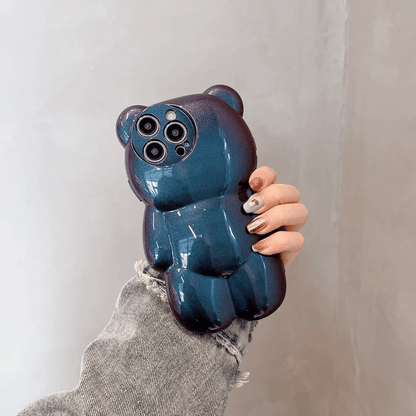 Cute 3D Glitter Shockproof Bear & Solid Color Case for iPhone