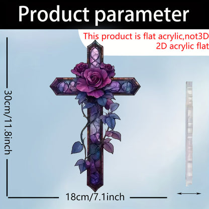✝️💜Purple Rose Cross Suncatcher Hanging Decor