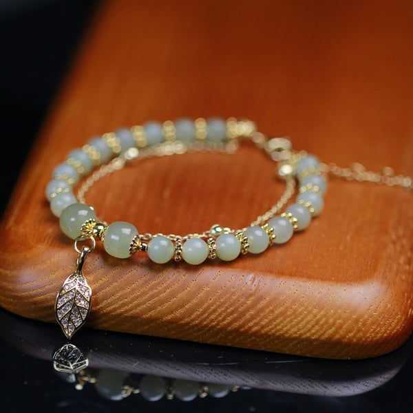 🔥💞Wotian Jade Lucky Gold Leaf Bangle
