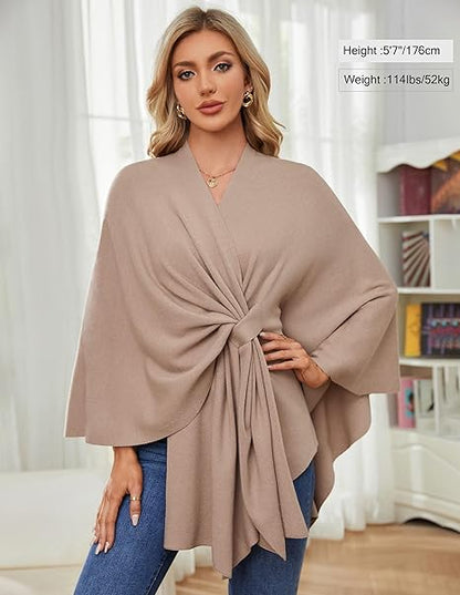 🔥Last 4 hours 57% OFF -Elegant Shawl Wraps Soft Open Front Poncho Sweater