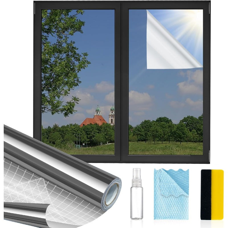 One-Way Privacy Window Film – Static Cling Mirror Tint with Full DIY Kit