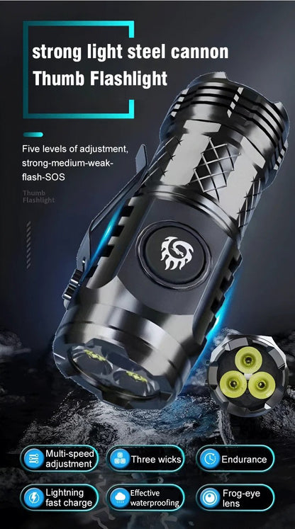 German Three-eyed Monster Mini Flash Super Power Flashlight