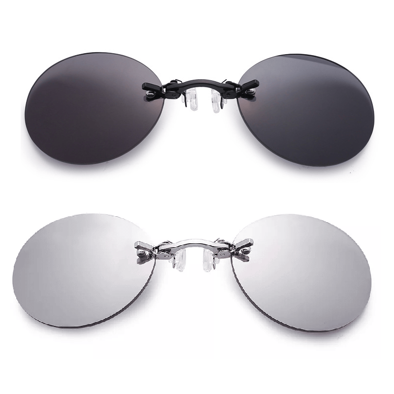 Ultralight Rimless Retro Round Clip On Nose Sunglasses