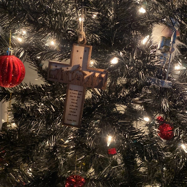 Nativity Cross Scripture Ornament - Religious Luke 2:11