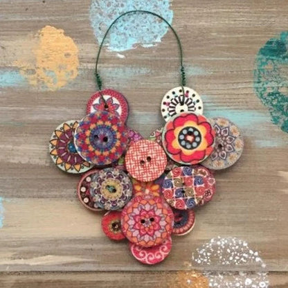 🎄Happy Tree Handmade Button Ornament