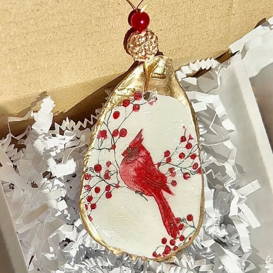 Handmade Cardinal Oyster Shell Christmas Ornament