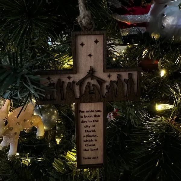 Nativity Cross Scripture Ornament - Religious Luke 2:11