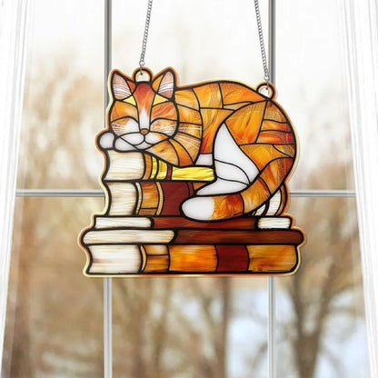 🎄2024 Christmas Gift 50% Off--Acrylic Cat Book Suncatcher Ornament